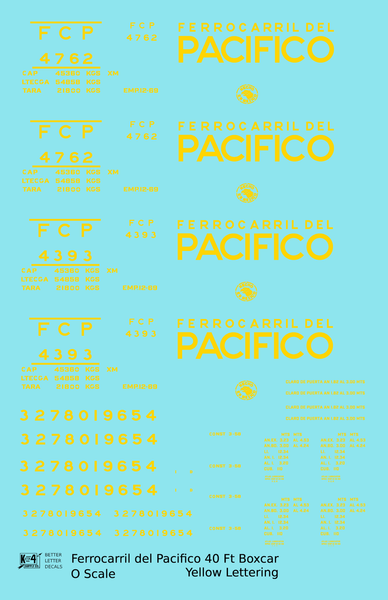 Ferrocarril Del Pacifico FCP 40 Ft Steel Boxcar Yellow Mexico