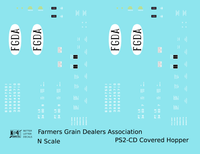 Farmers Grain Dealers Association FGDA PS-2CD Covered Hopper White and Black  - Decal - Choose Scale