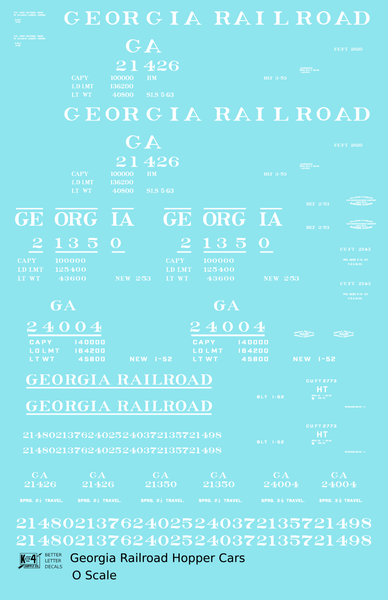 Georgia Railroad Hopper Car White  - Decal Sheet