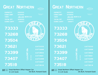 Great Northern Offset Twin Hopper White As Built Forward Goat - Decal - Choose Scale