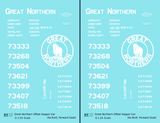 Great Northern Offset Twin Hopper White As Built Forward Goat - Decal - Choose Scale