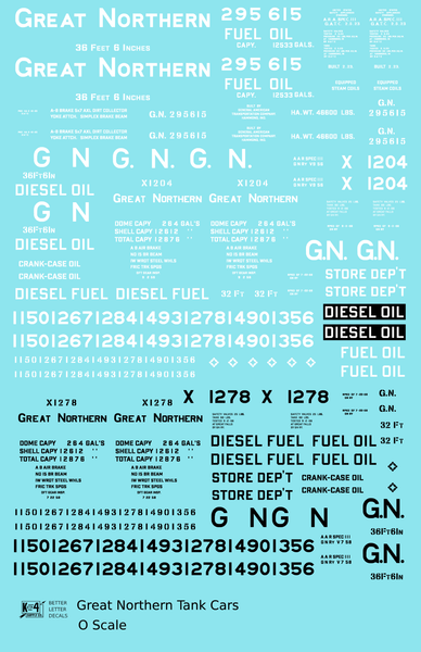 Great Northern Tank Car White and Black  - Decal Sheet