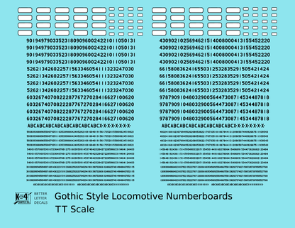 Gothic Locomotive Number Board Numbers  Black Numberboard - Decal - Choose Scale