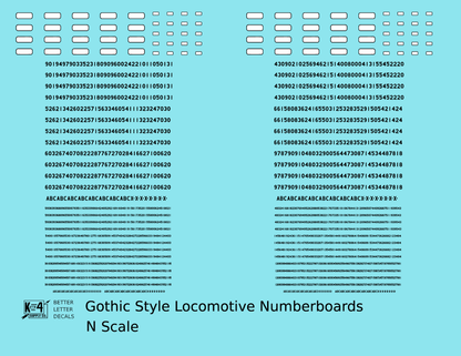 Gothic Locomotive Number Board Numbers  Black Numberboard - Decal - Choose Scale