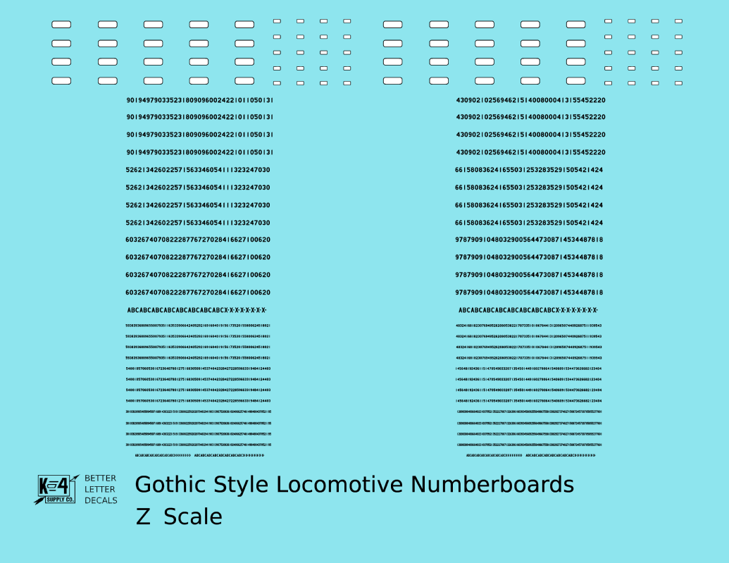 Gothic Locomotive Number Board Numbers  Black Numberboard - Decal - Choose Scale