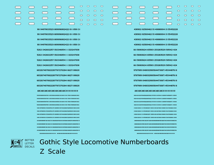 Gothic Locomotive Number Board Numbers  Black Numberboard - Decal - Choose Scale