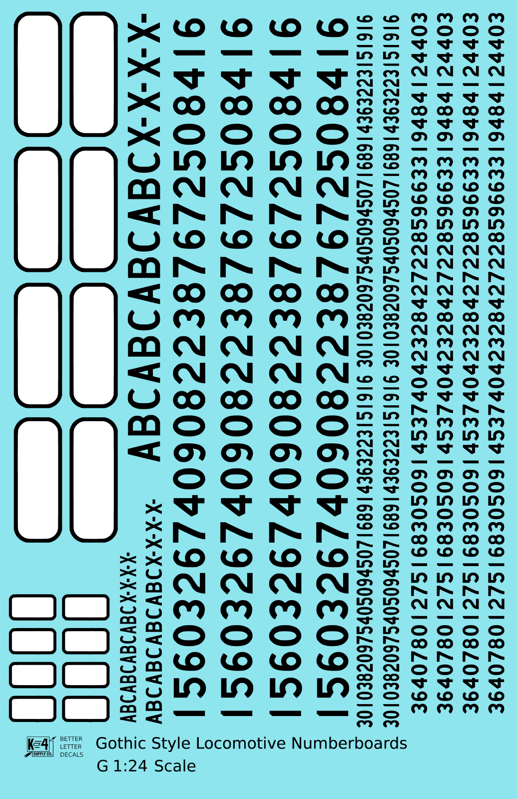 Gothic Locomotive Number Board Numbers  Black Numberboard - Decal - Choose Scale