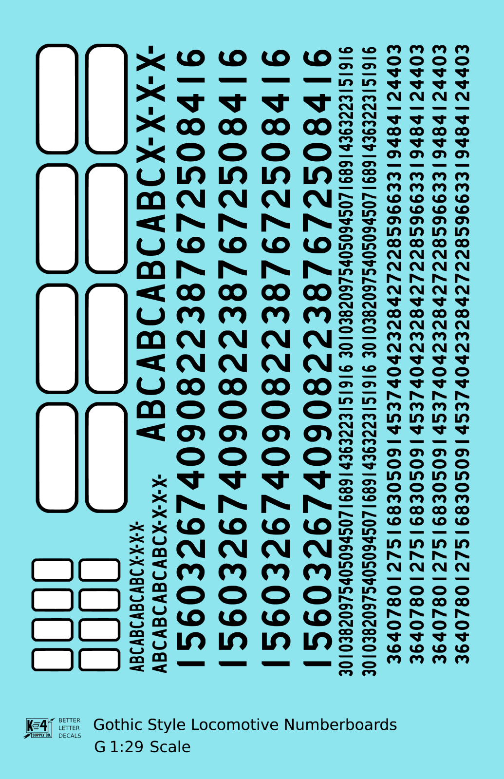 Gothic Locomotive Number Board Numbers  Black Numberboard - Decal - Choose Scale