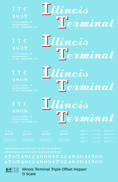 Illinois Terminal Offset Triple Hopper White and Red