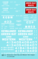 Kewaunee Green Bay and Western Offset Hopper White and Red  - Decal - Choose Scale
