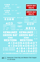 Kewaunee Green Bay and Western Offset Hopper White and Red  - Decal - Choose Scale