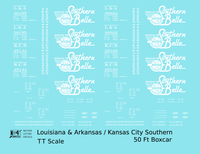Kansas City Southern / Louisiana and Arkansas 50 Ft Boxcar White Southern Belle - Decal - Choose Scale