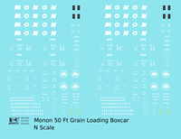 Monon 50 Ft Grain Loading Boxcar White  - Decal - Choose Scale