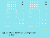 Monon 50 Ft Grain Loading Boxcar White  - Decal - Choose Scale
