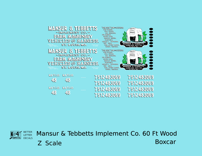 Mansur & Tebbetts Implement Co 60 Ft Billboard Boxcar White & Black