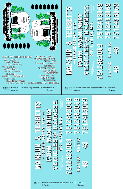 Mansur & Tebbetts Implement Co 60 Ft Billboard Boxcar White & Black