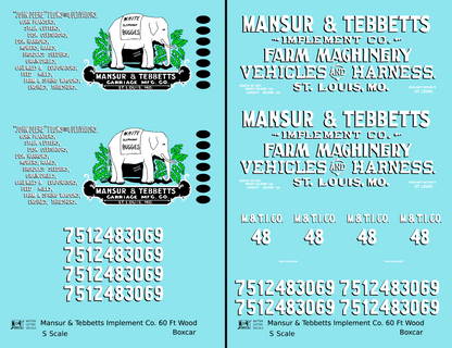 Mansur & Tebbetts Implement Co 60 Ft Billboard Boxcar White & Black