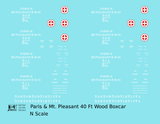 Paris and Mt Pleasant Railroad 40 Ft Wood Boxcar White and Red Texas - Decal - Choose Scale