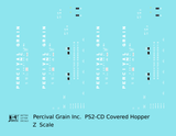 Percival Grain, Inc. PS-2CD Covered Hopper White Iowa - Decal - Choose Scale