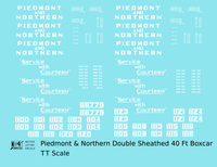 Piedmont and Northern 40 Ft Double Sheathed Boxcar White  - Decal - Choose Scale