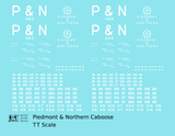 Piedmont and Northern Caboose White  - Decal - Choose Scale