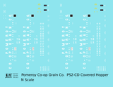 Pomeroy Co-Op Grain Co. PS-2CD Covered Hopper White Knoke, Iowa - Decal - Choose Scale