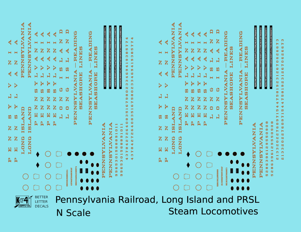 Pennsylvania Railroad, Long Island, PRSL Steam Locomotive Bronze Gold  - Decal - Choose Scale