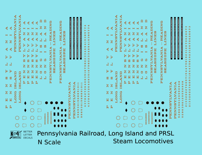 Pennsylvania Railroad, Long Island, PRSL Steam Locomotive Bronze Gold  - Decal - Choose Scale