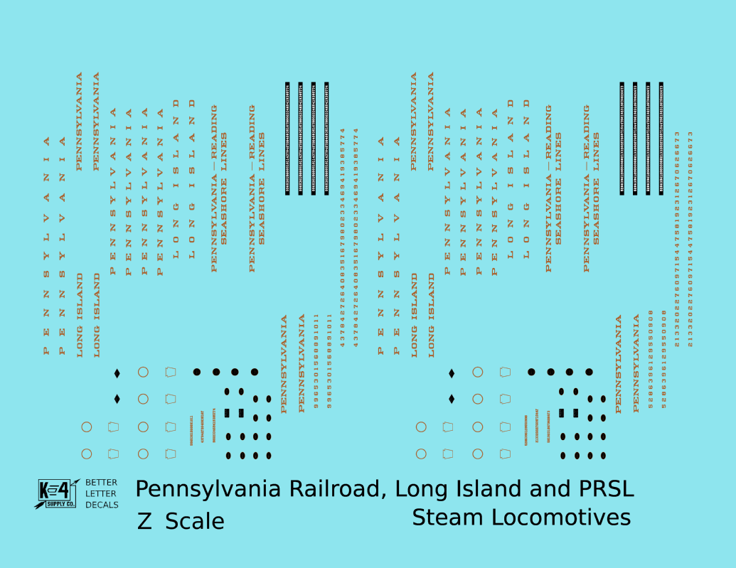 Pennsylvania Railroad, Long Island, PRSL Steam Locomotive Bronze Gold  - Decal - Choose Scale
