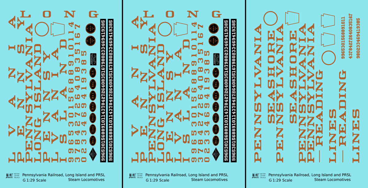 Pennsylvania Railroad, Long Island, PRSL Steam Locomotive Bronze Gold  - Decal - Choose Scale