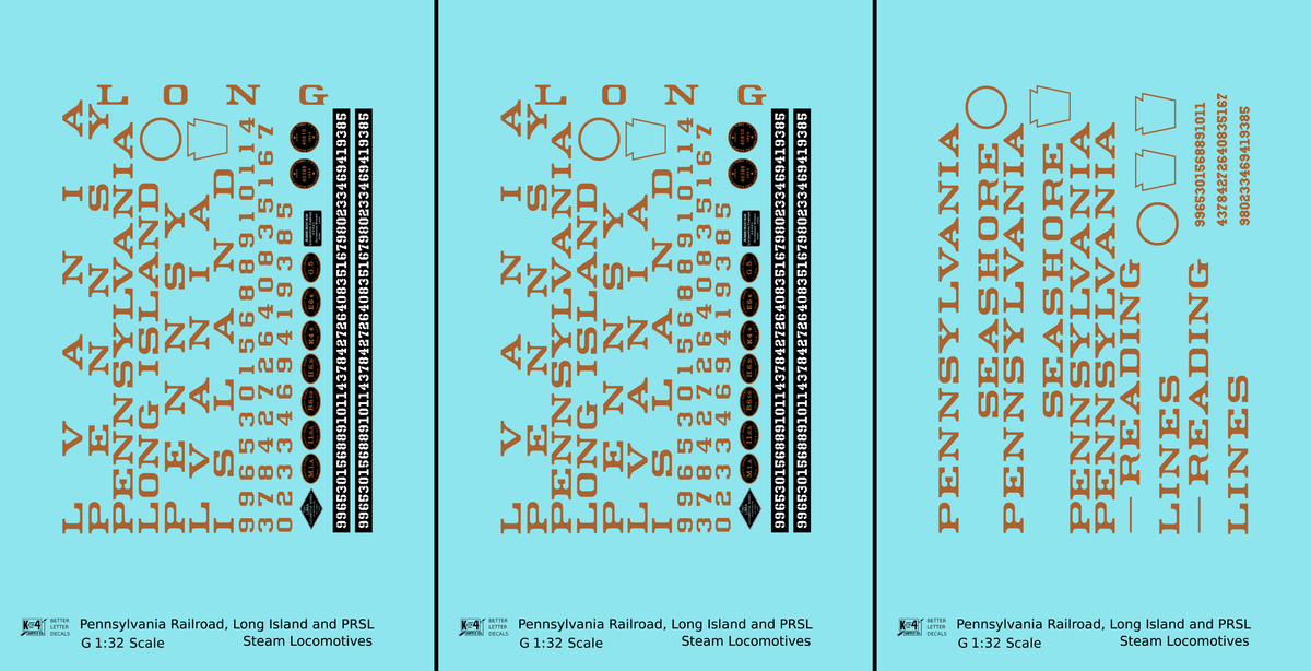 Pennsylvania Railroad, Long Island, PRSL Steam Locomotive Bronze Gold  - Decal - Choose Scale