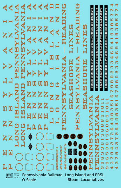 Pennsylvania Railroad Steam Locomotive Bronze Gold  - Decal Sheet