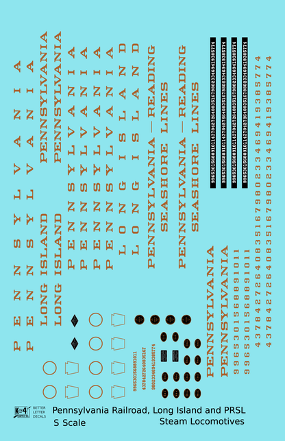 Pennsylvania Railroad, Long Island, PRSL Steam Locomotive Bronze Gold  - Decal - Choose Scale
