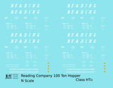 Reading HTD 100 Ton Hopper White and Black  - Decal - Choose Scale
