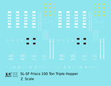 SLSF Frisco 100 Ton Triple Hopper White  - Decal - Choose Scale