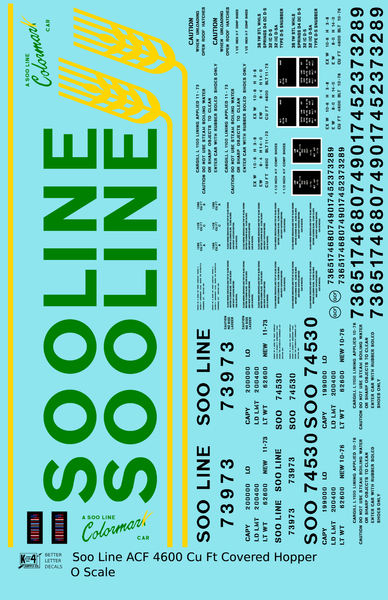 Soo Line ACF Covered Hopper Green Yellow and Black  - Decal Sheet