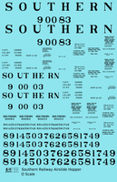 Southern Railway Airslide Hopper Car Black Roman Lettering - Decal Sheet