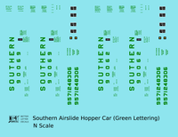 Southern Railway Airslide Hopper Car Green Block Lettering - Decal - Choose Scale