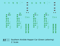 Southern Railway Airslide Hopper Car Green Block Lettering - Decal - Choose Scale