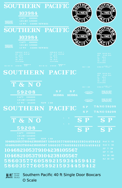 Southern Pacific 40 Ft Single Door Boxcar White and Black  - Decal Sheet
