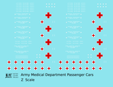 US Army Medical Department Hospital Passenger Car White and Red  - Decal - Choose Scale