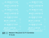 Western Maryland 52 Ft Gondola White Speed Letter - Decal - Choose Scale