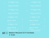 Western Maryland 52 Ft Gondola White Speed Letter - Decal - Choose Scale
