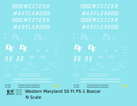 Western Maryland 50 Ft PS-1 Boxcar White  - Decal - Choose Scale