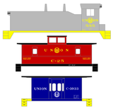 Union Railroad Locomotive and Caboose Yellow and White